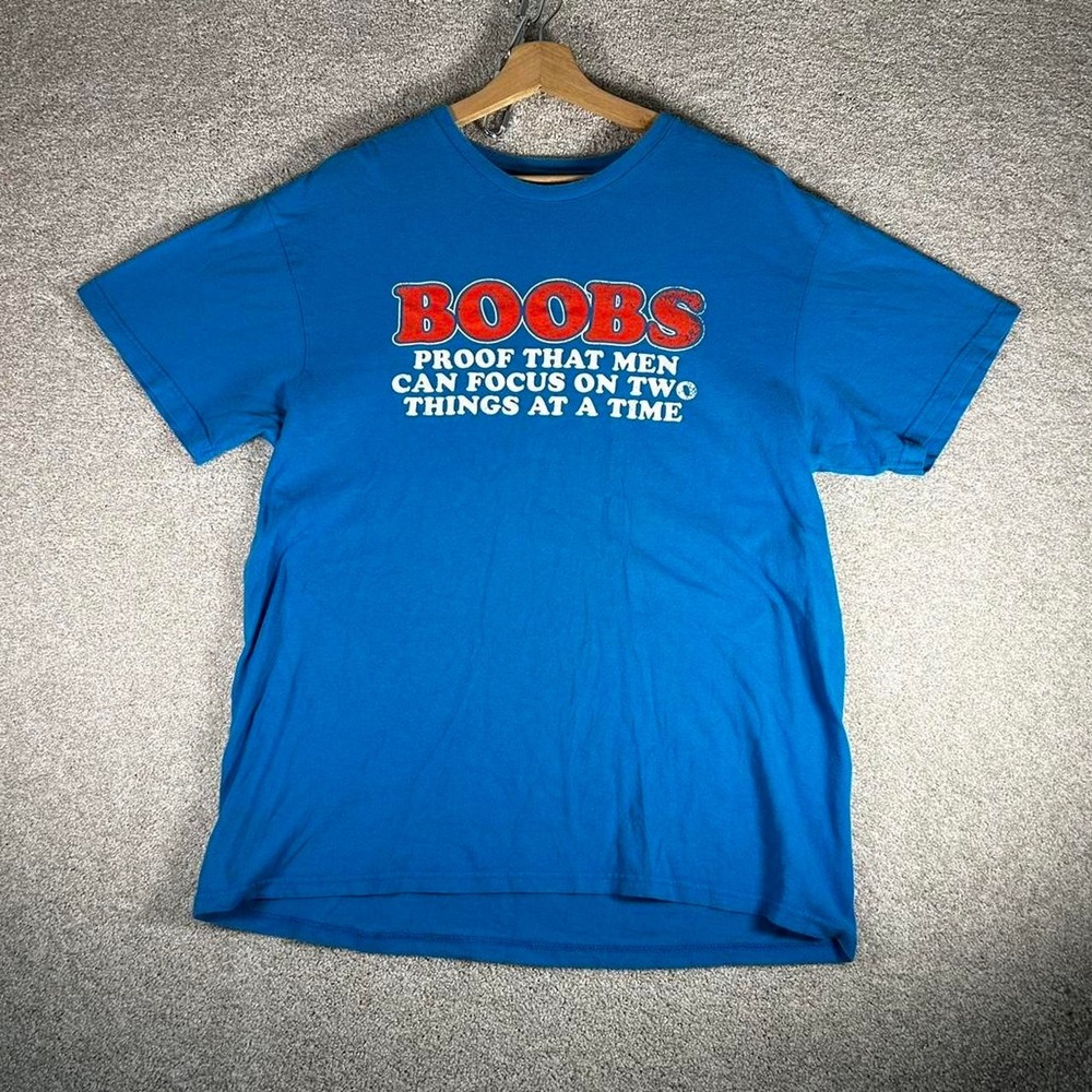 Y2K Boobs blue vulgar humor graphic skater t-shirt Size L